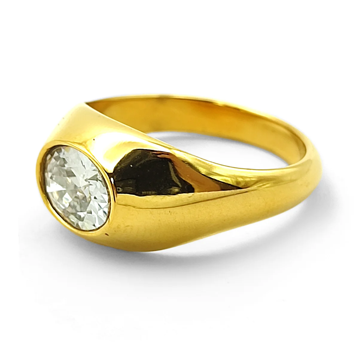 Anillo Acero Inox Dorado Chunky Zirconia Oval Central 6