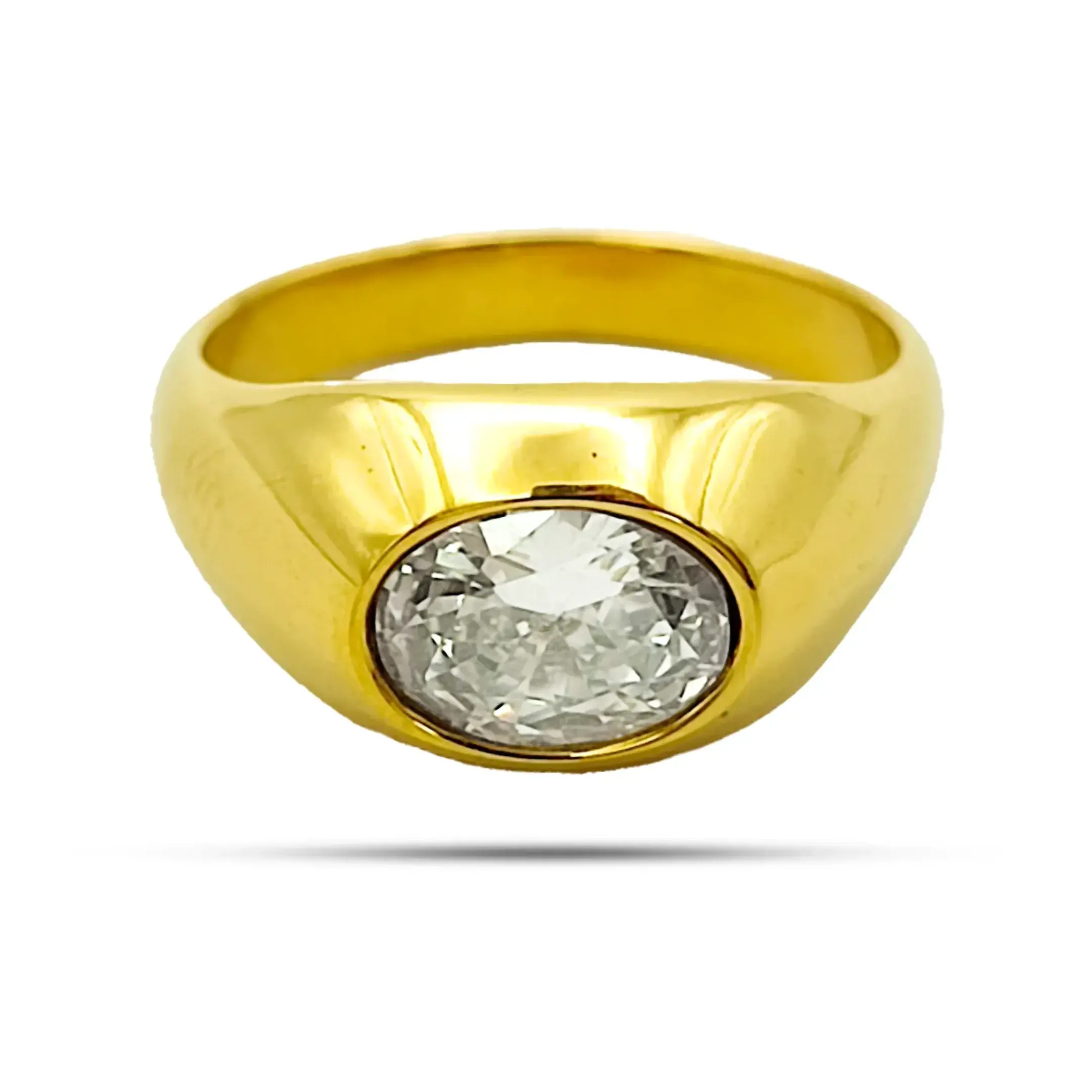 Anillo Acero Inox Dorado Chunky Zirconia Oval Central