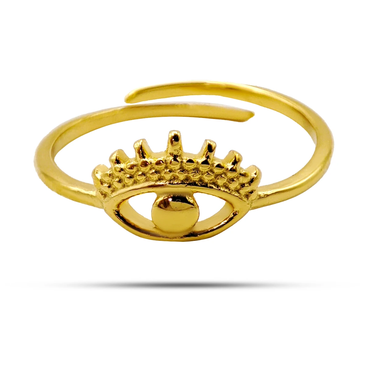 Anillo Acero Inox Dorado Ojo Mistico Corona Ajustable 1