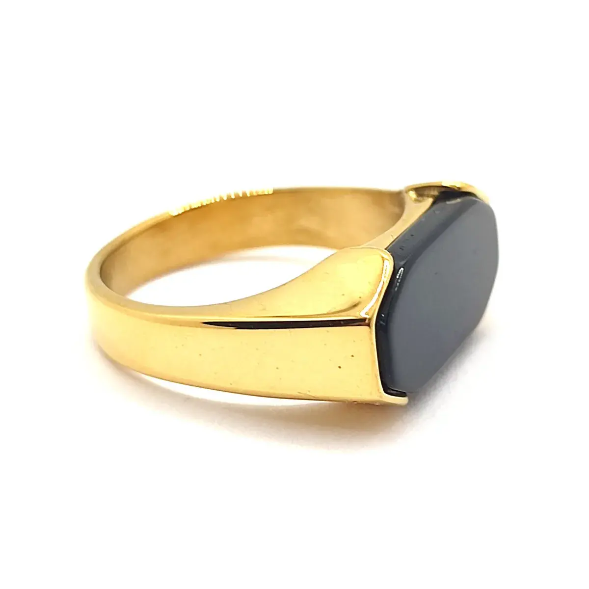 Anillo Acero Inox Dorado Rectangular Piedra Negra Onix 2