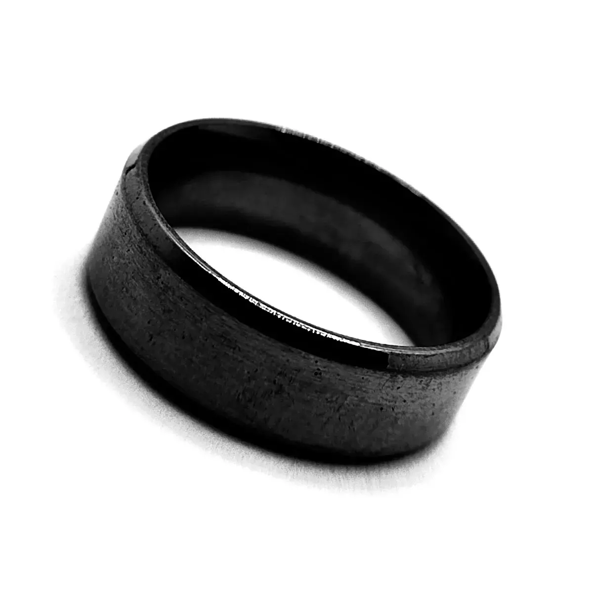 Anillo Acero Inox Negro Argolla Satinado Biselado 8mm3