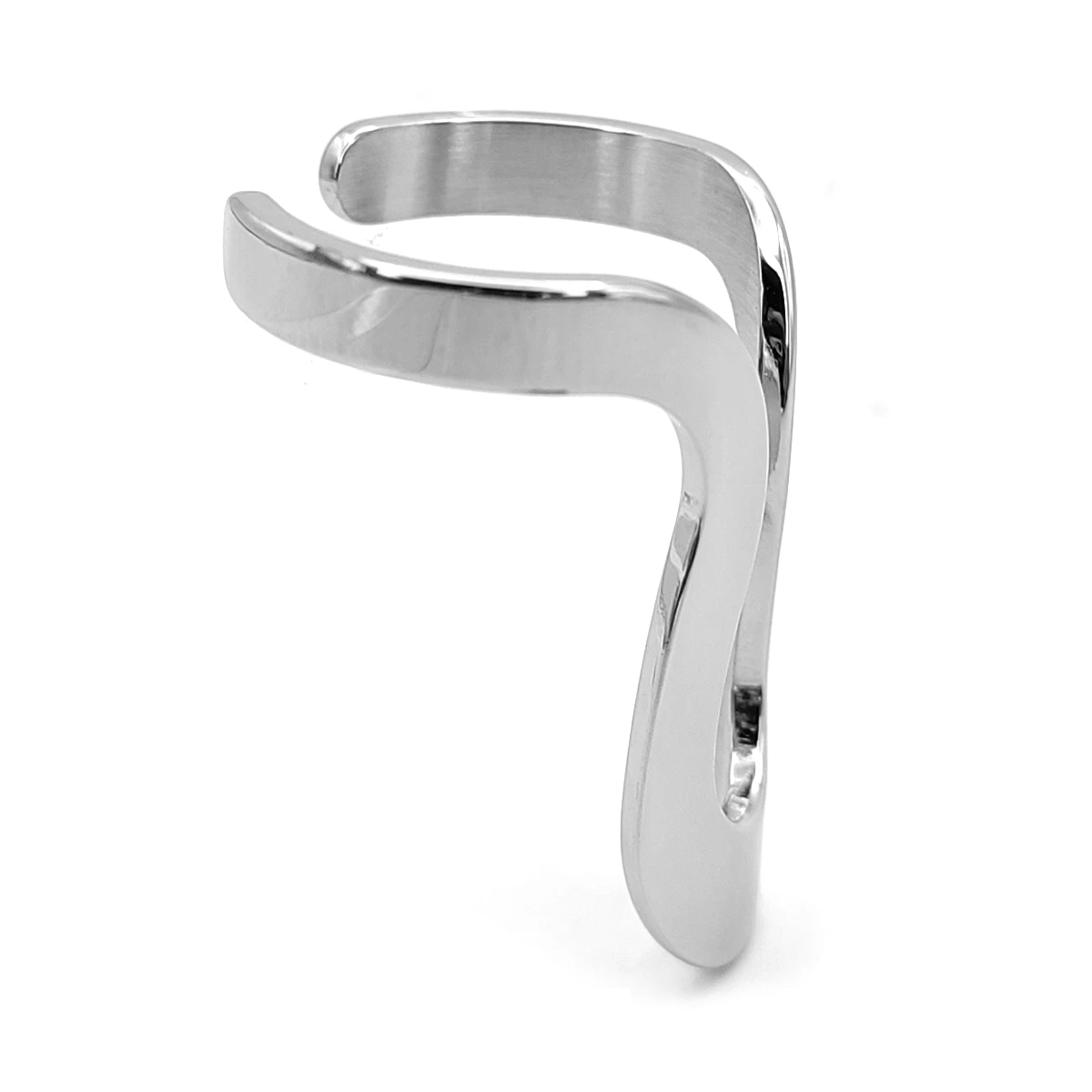 Anillo Acero Inox Plateado Contorno Gota Largo Ajustable 4