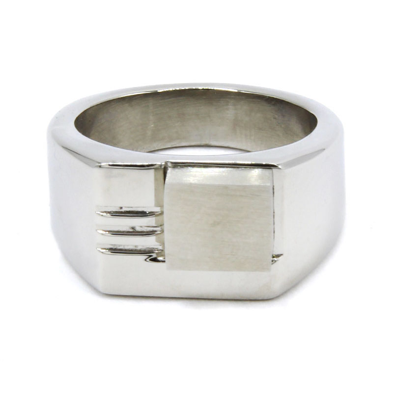 Anillo Acero Inox Plateado Cuadro Liso Lineas