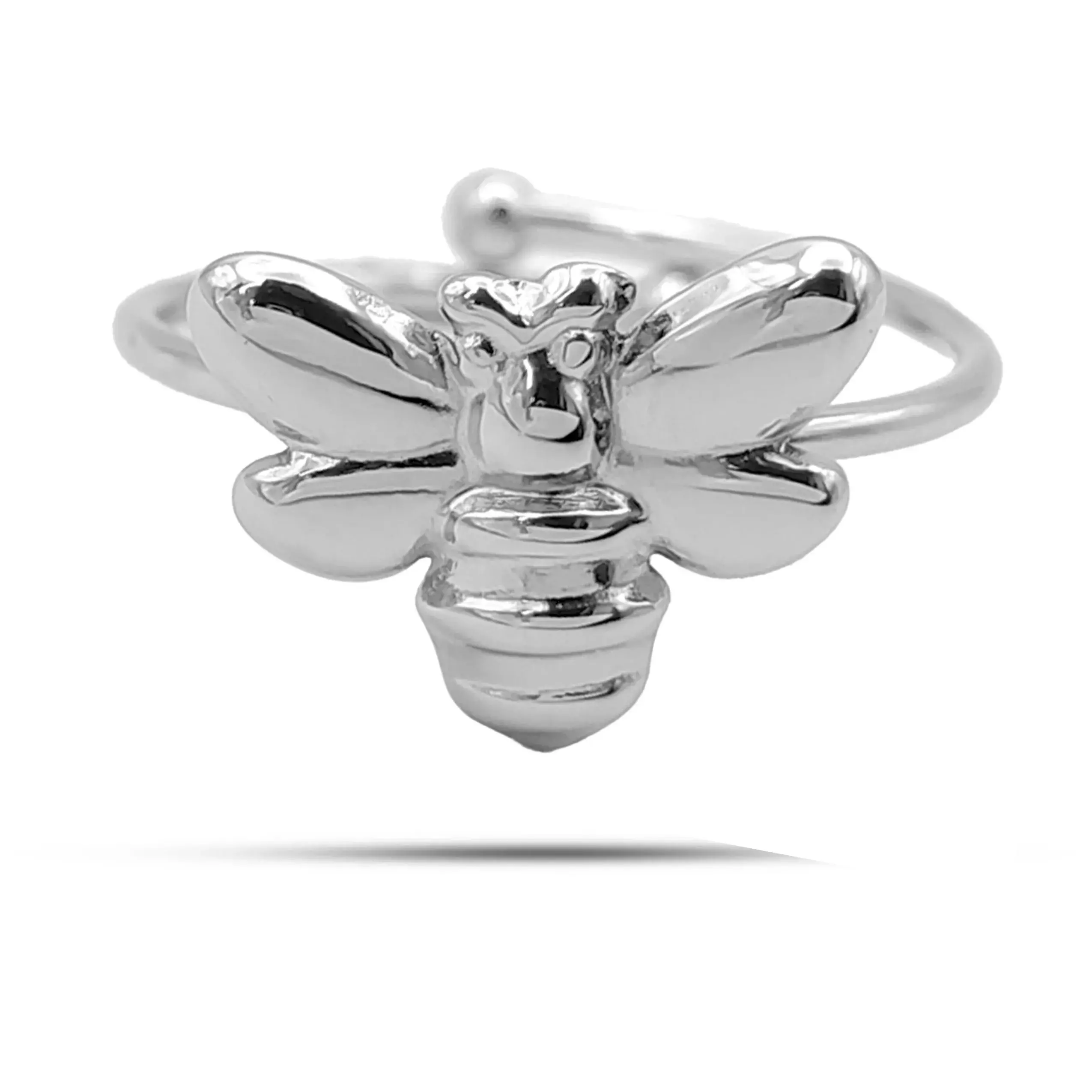 Anillo Acero Inox Plateado Figura Abeja Relieve Ajustable 1