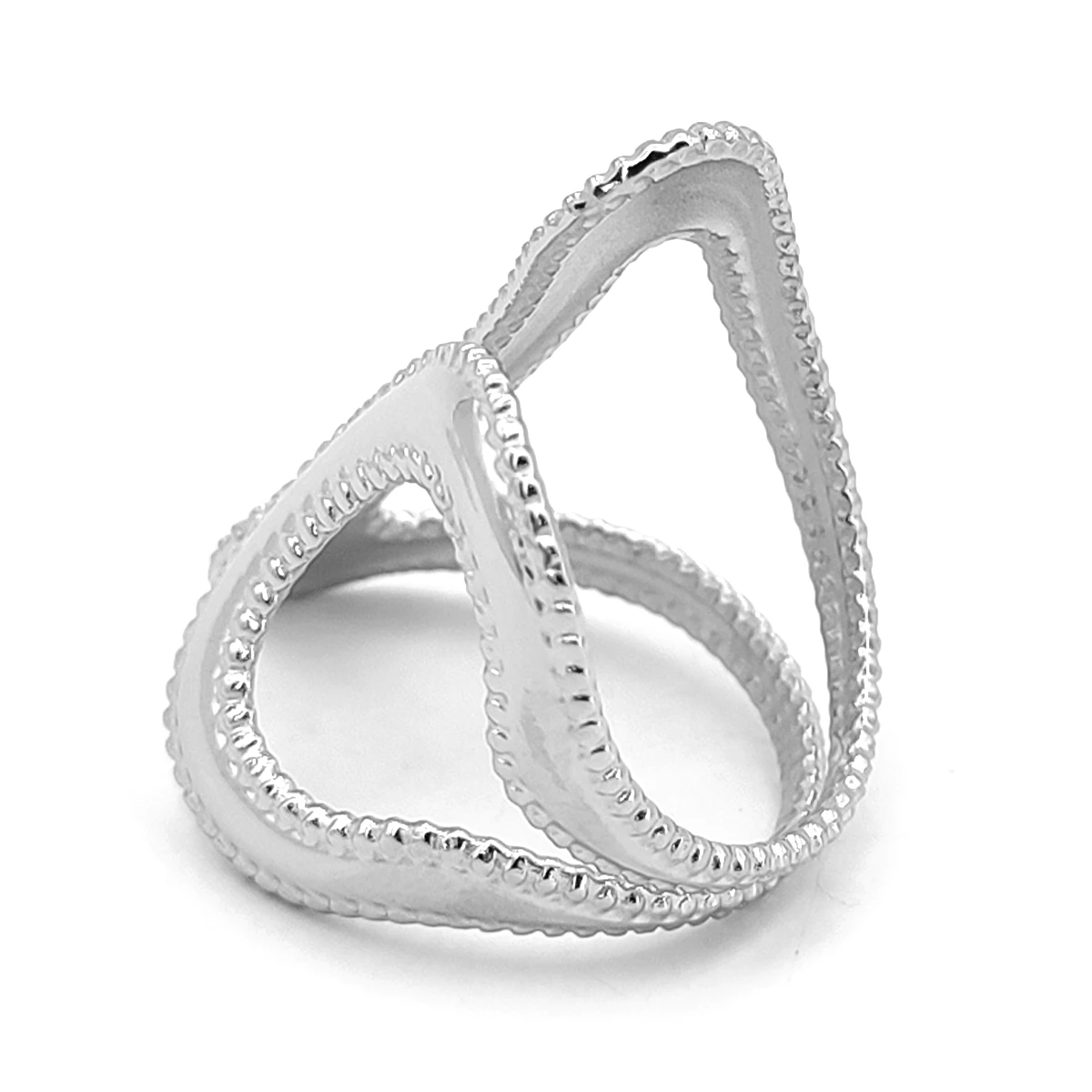 Anillo Acero Inox Plateado Irregular Contorno Punteado 4