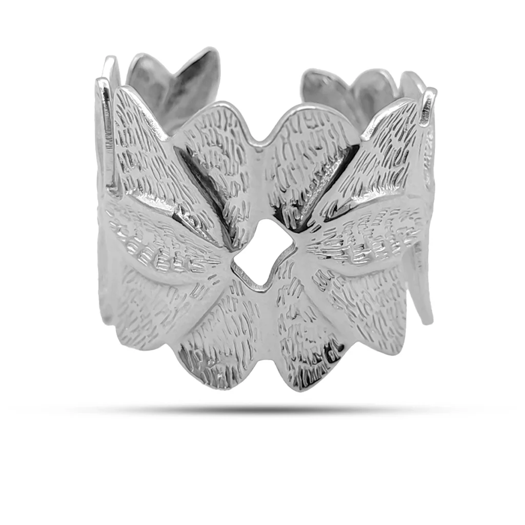 Anillo Acero Inox Plateado Petalos Flores Grueso Ajustable 1