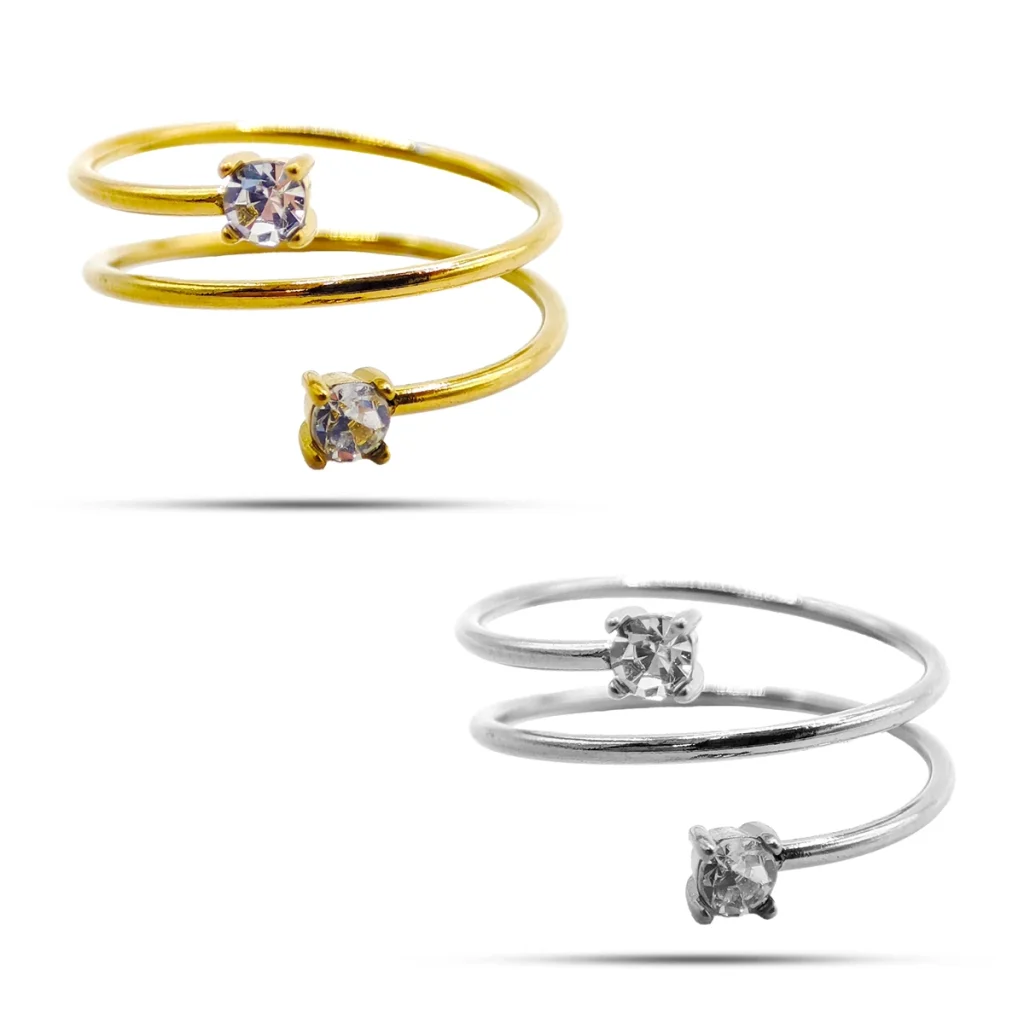 Anillo Acero Inox Resorte Espiral Delgado Zirconia Ajustable 7