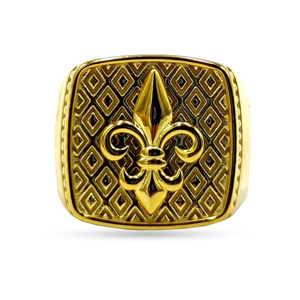 Anillo Acero Inoxidable Dorado Hombre Flor De Liz 1
