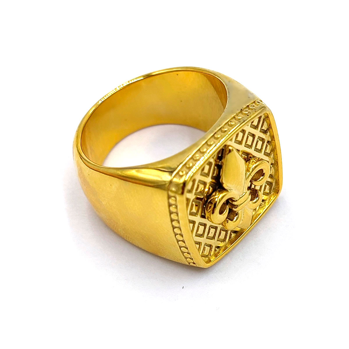 Anillo Acero Inoxidable Dorado Hombre Flor De Liz 2