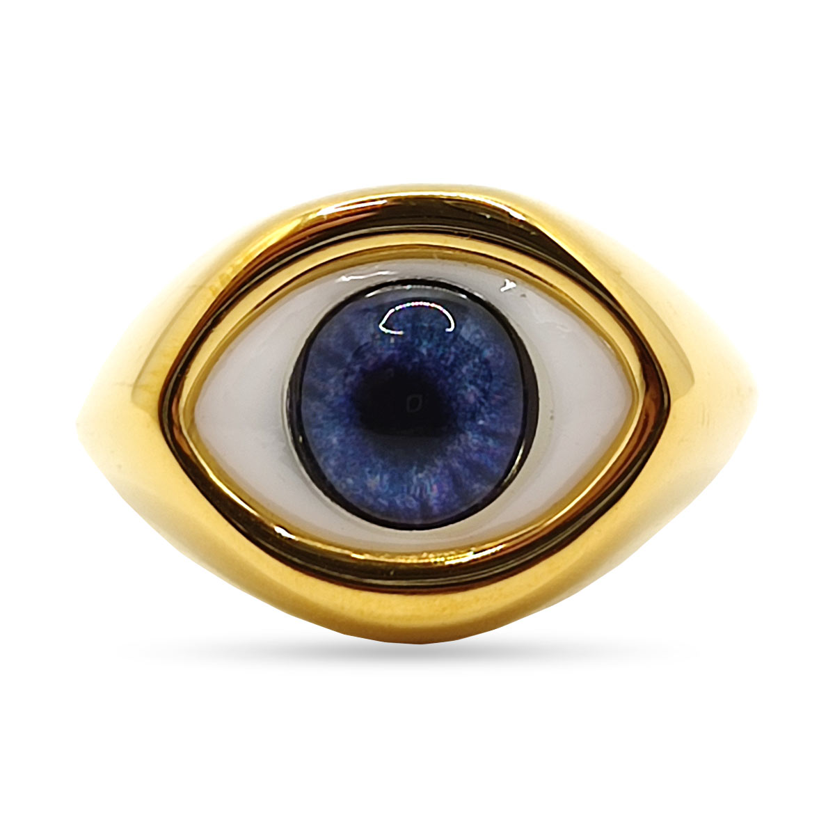 Anillo Acero Inoxidable Dorado Ojo Azul Realista 1