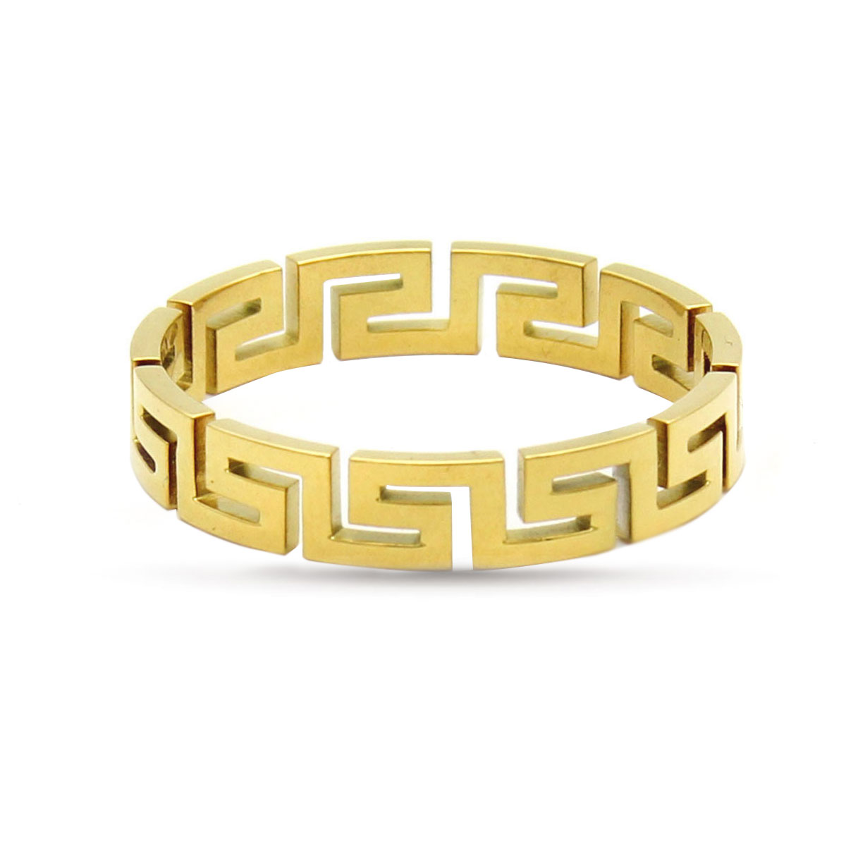 Anillo Acero Inoxidable Dorado Ornamento Grecas 4mm