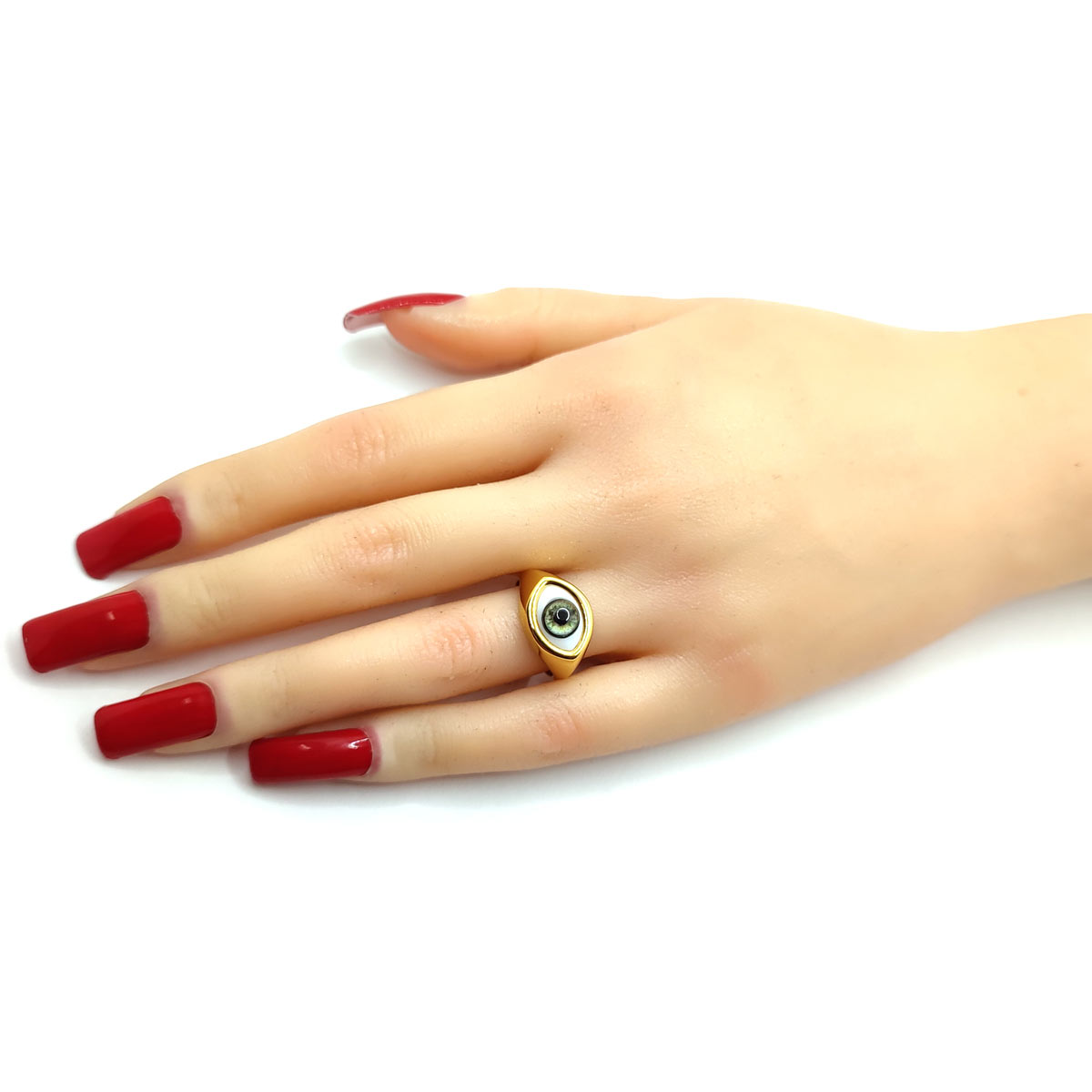 Anillo Acero Inoxidable Dorado Verde Natural Realista 2