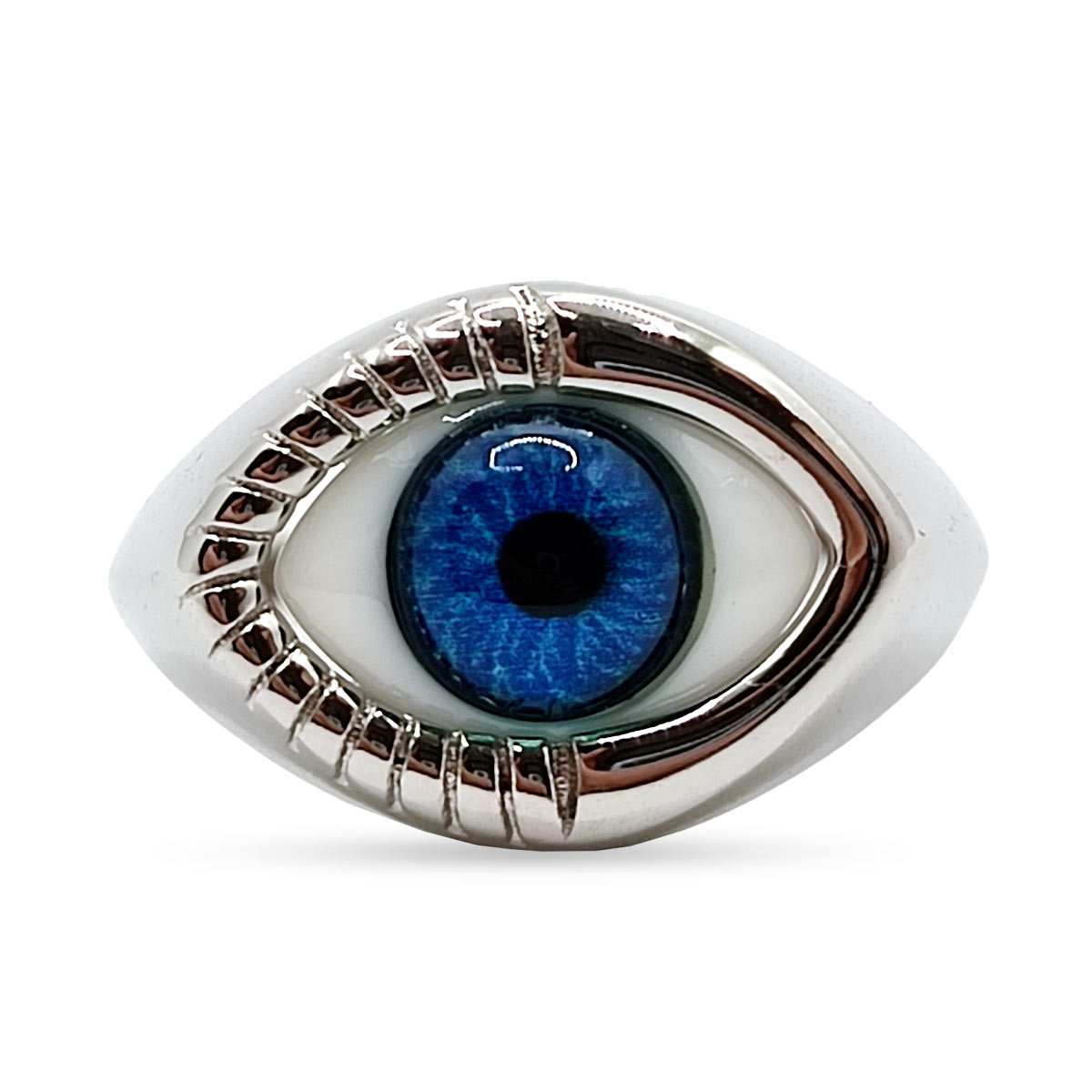 Anillo Acero Inoxidable Plateado Azul Grabado Realista 1