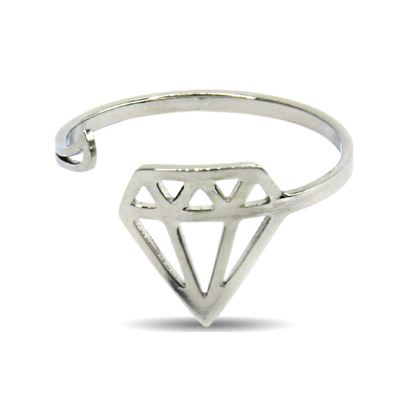 Anillo Acero Inoxidable Plateado Diamante Liso Ajustable