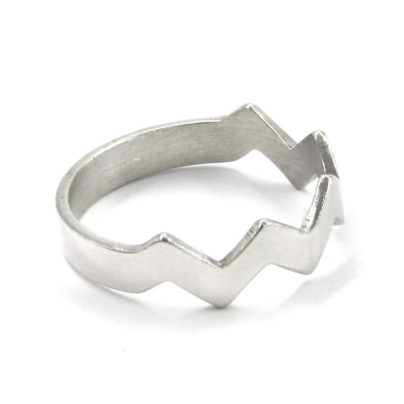 Anillo Acero Inoxidable Plateado Lineas Zigzag Lisa 35