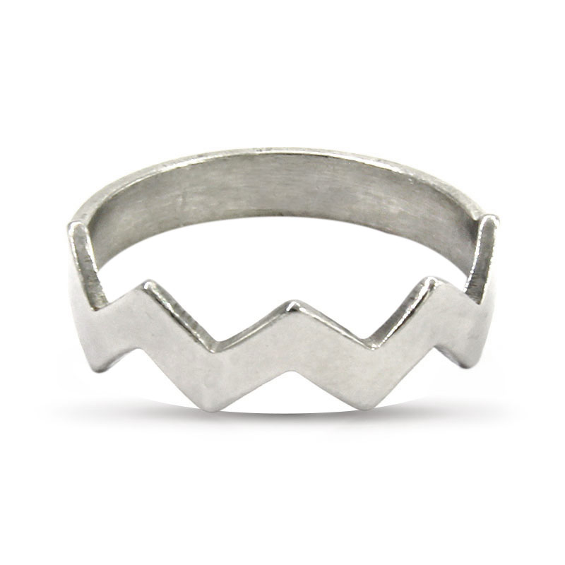 Anillo Acero Inoxidable Plateado Lineas Zigzag Lisa3