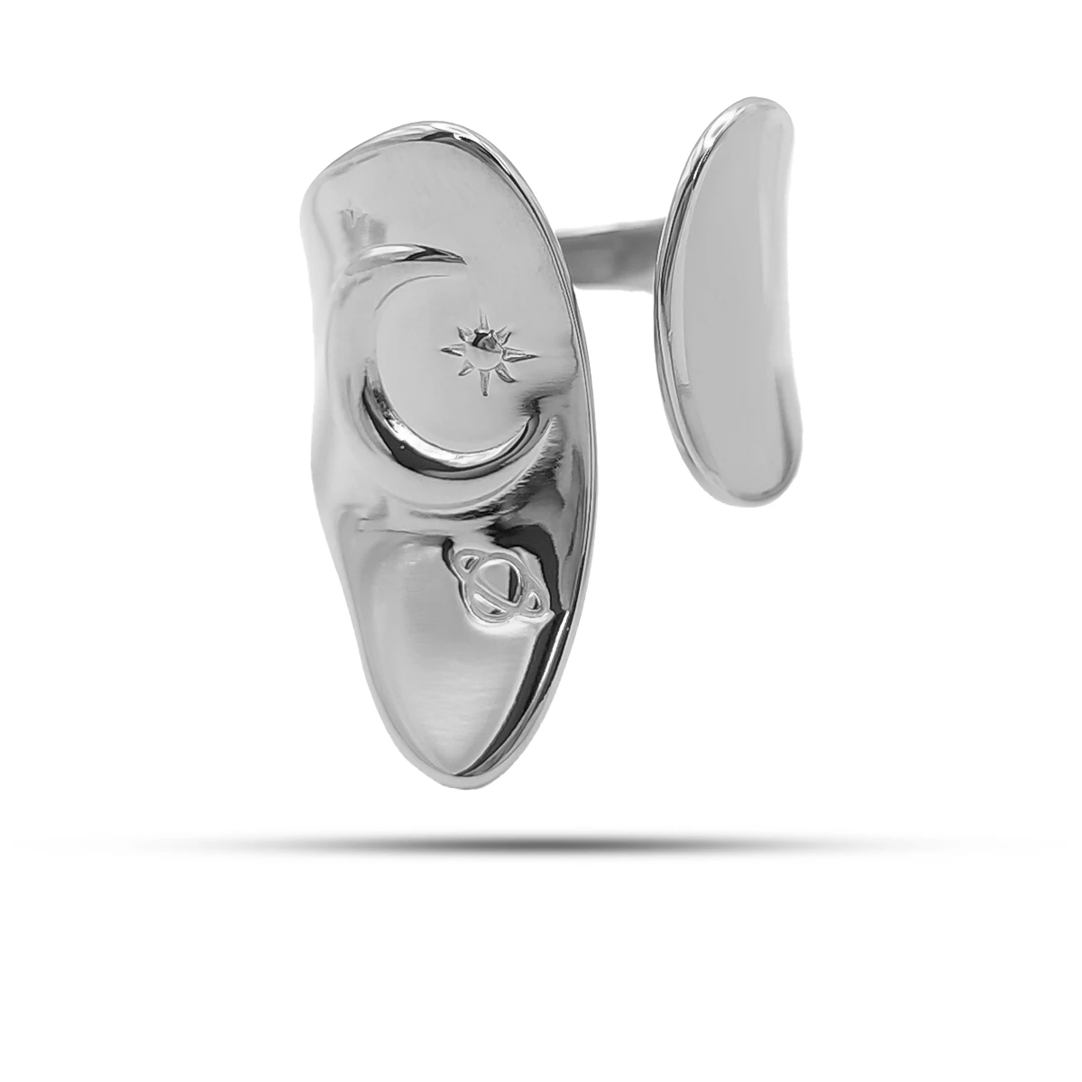 Anillo Acero Irregular Estrella Luna Saturno Ajustable 4