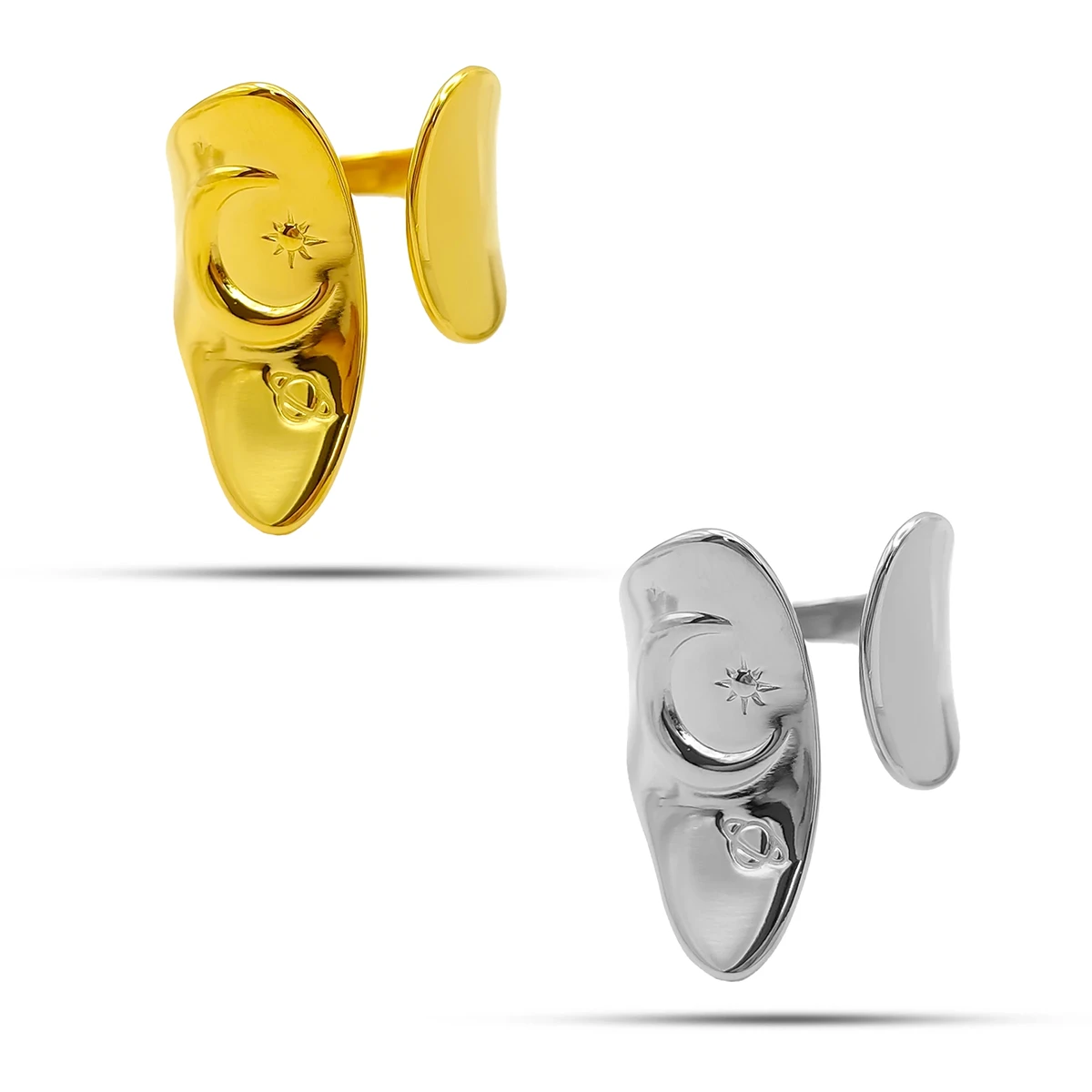 Anillo Acero Irregular Estrella Luna Saturno Ajustable 8