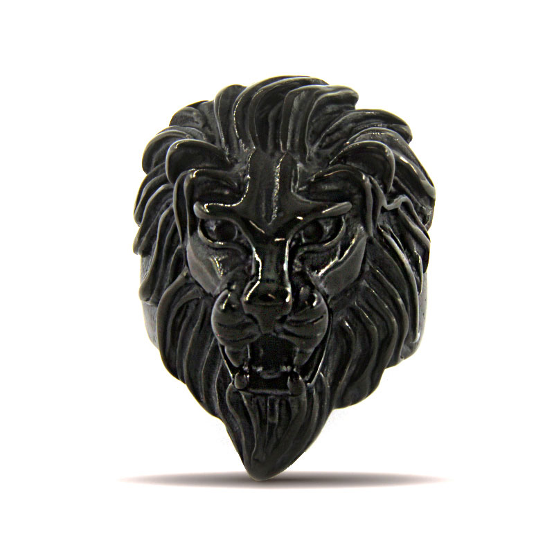 Anillo Acero Negro Hombre Cabeza Leon Poder Liderazgo