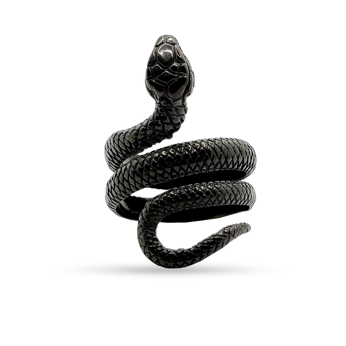 Anillo Acero Negro Serpiente Enroscada Gotico