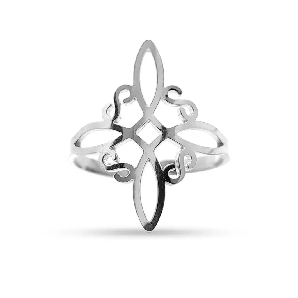 Anillo Acero Plateado Ajustable Nudo de Bruja Proteccion