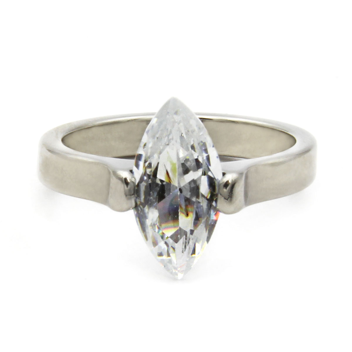 Anillo Acero Plateado Cocktail Zirconia Clara Rombo