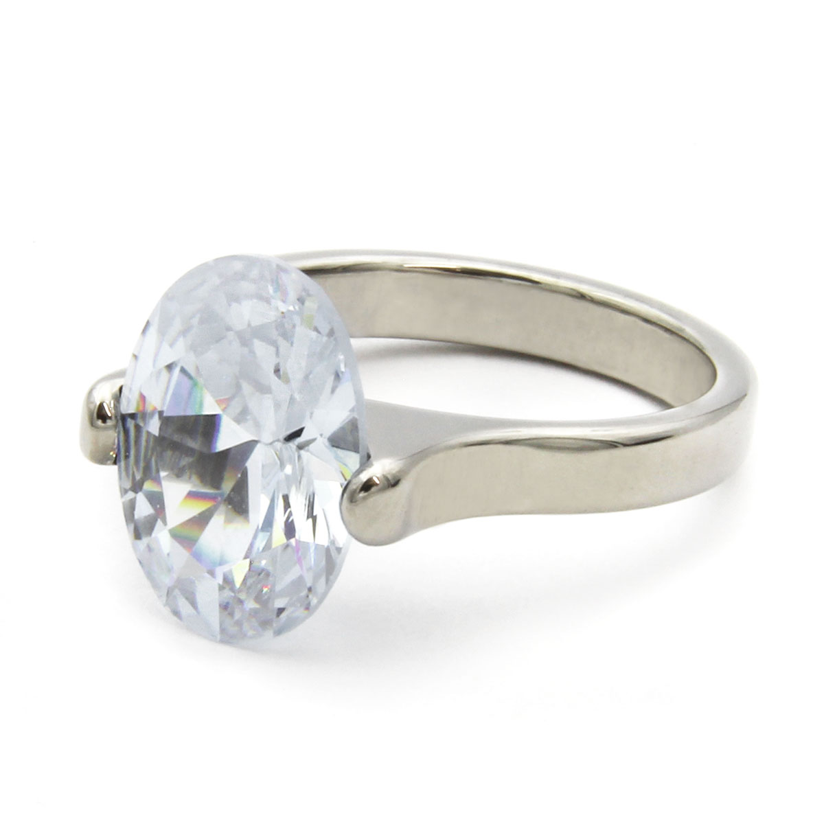 Anillo Acero Plateado Cocktail Zirconia Grande Ovalada 2