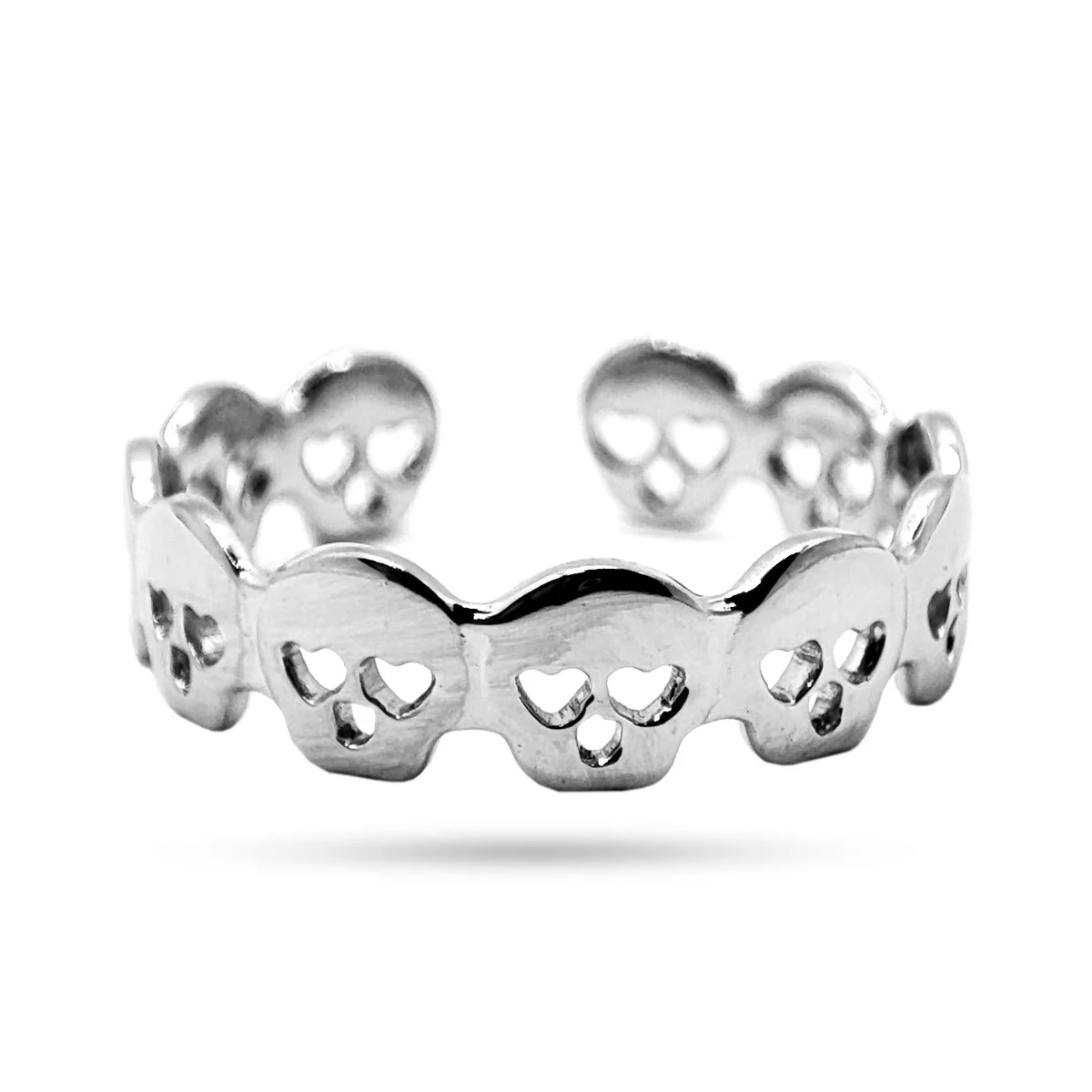 Anillo Acero Plateado Craneo Calaveras 5mm Ajustable 1