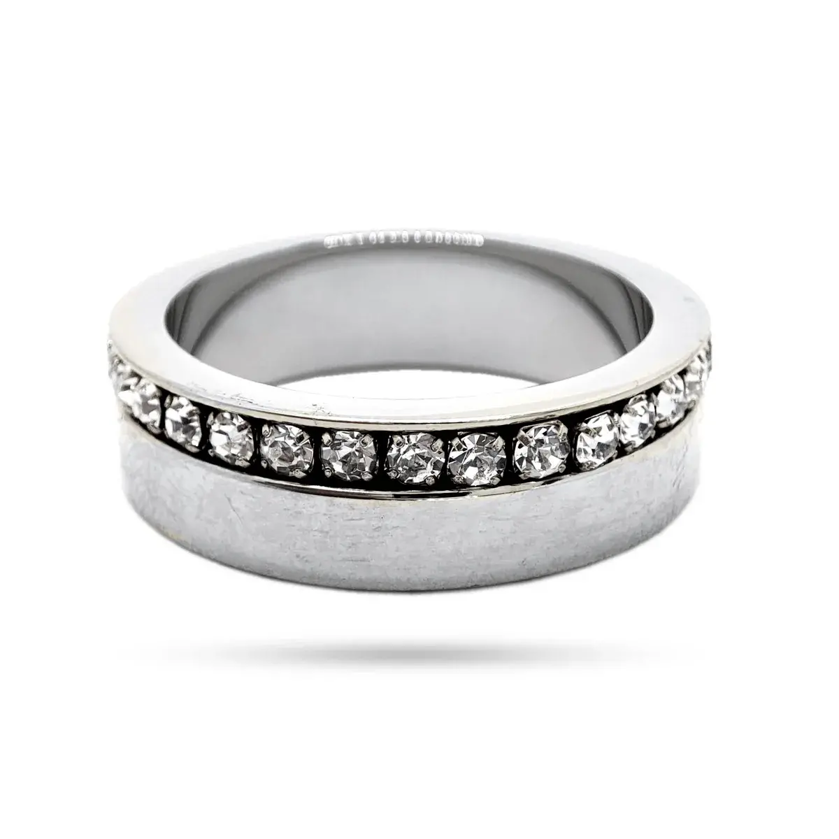 Anillo Acero Plateado Elegante Argolla Linea Zirconias 1