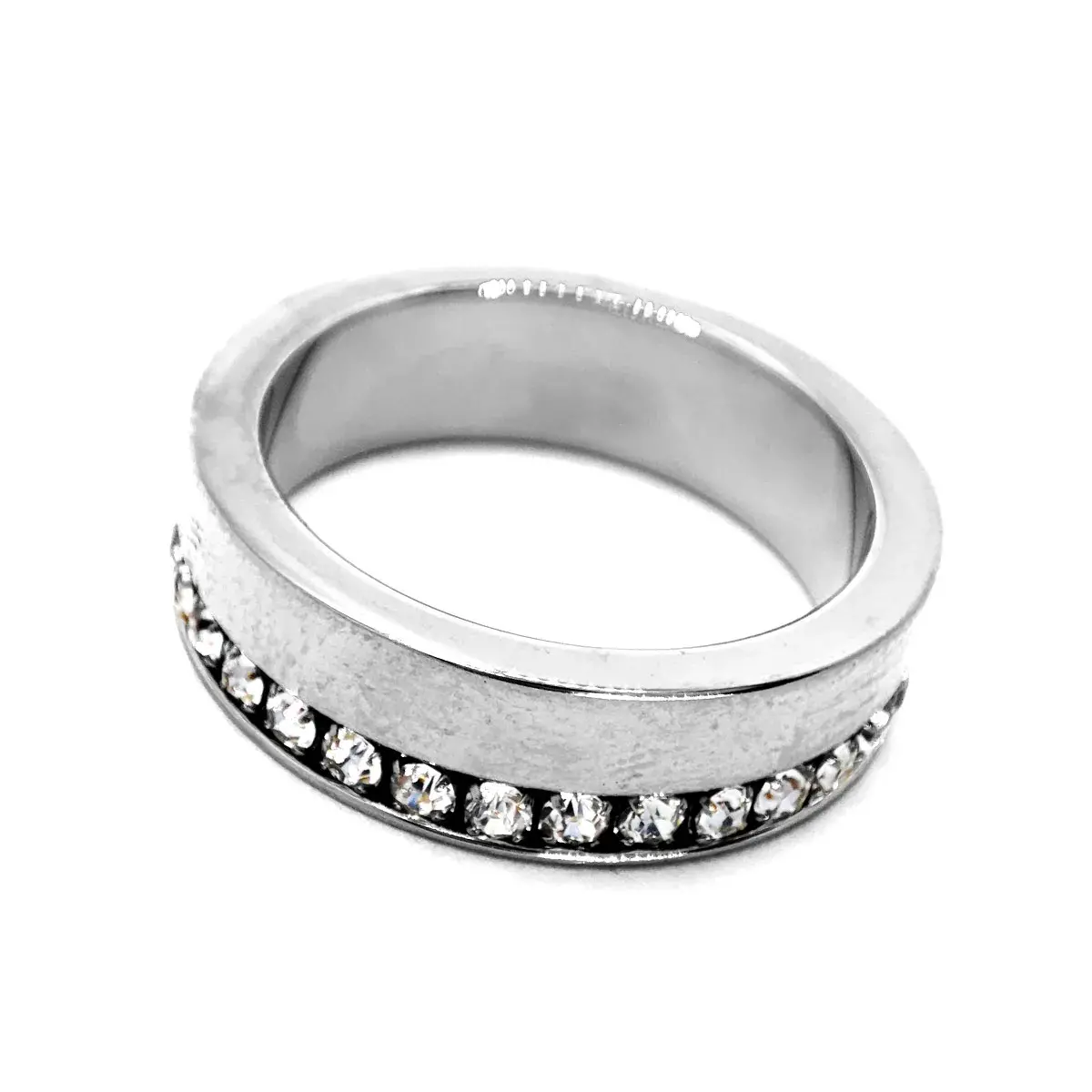Anillo Acero Plateado Elegante Argolla Linea Zirconias 2