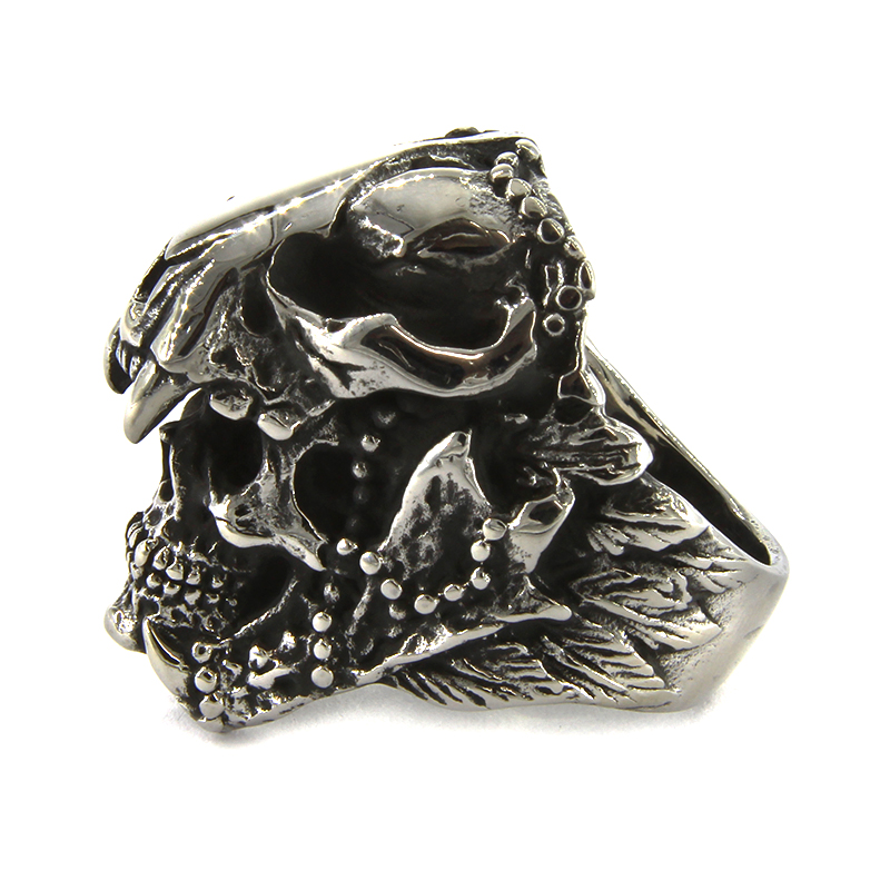 Anillo Acero Plateado Hombre Guerrero Azteca Calavera 3