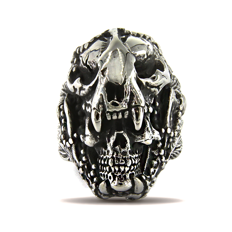 Anillo Acero Plateado Hombre Guerrero Azteca Calavera