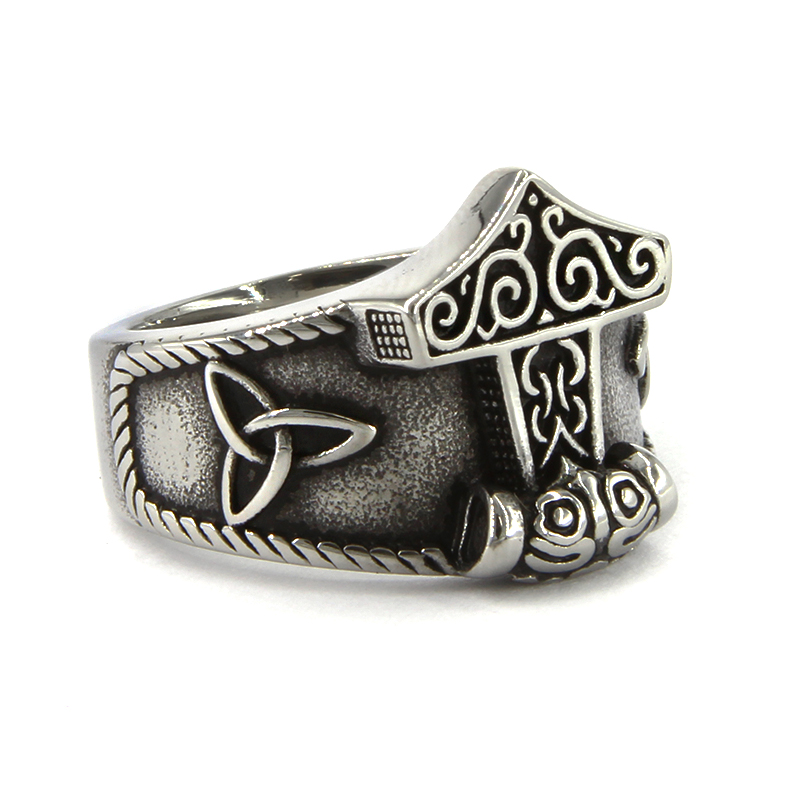 Anillo Acero Plateado Hombre Martillo Thor Triquel Simple 23