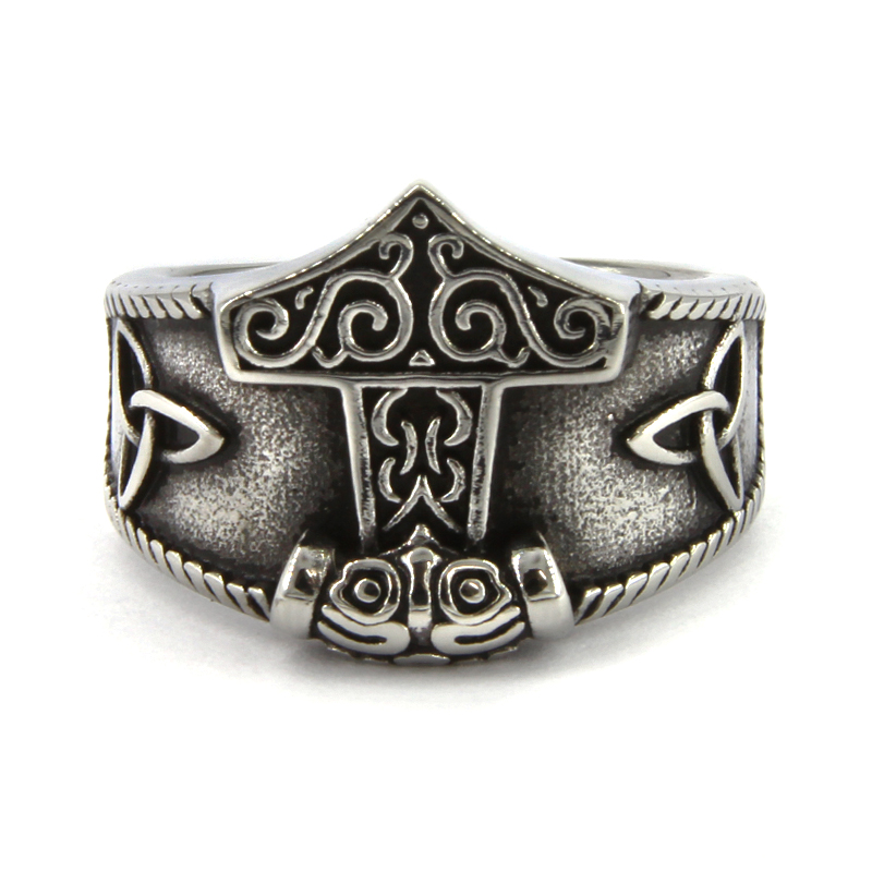 Anillo Acero Plateado Hombre Martillo Thor Triquel Simple1