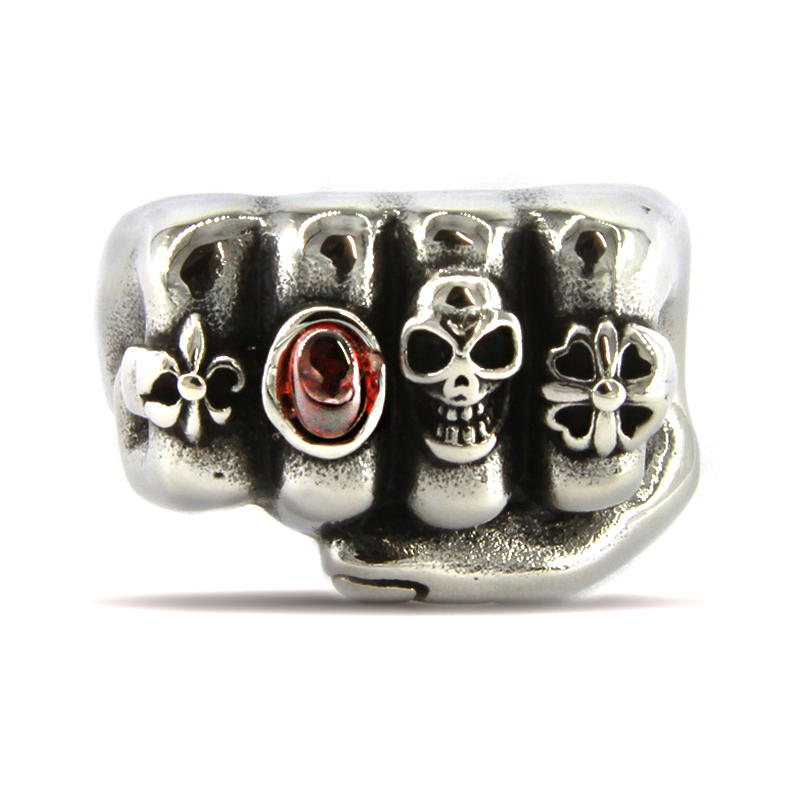 Anillo Acero Plateado Hombre Puno Rudo Calavera Gema