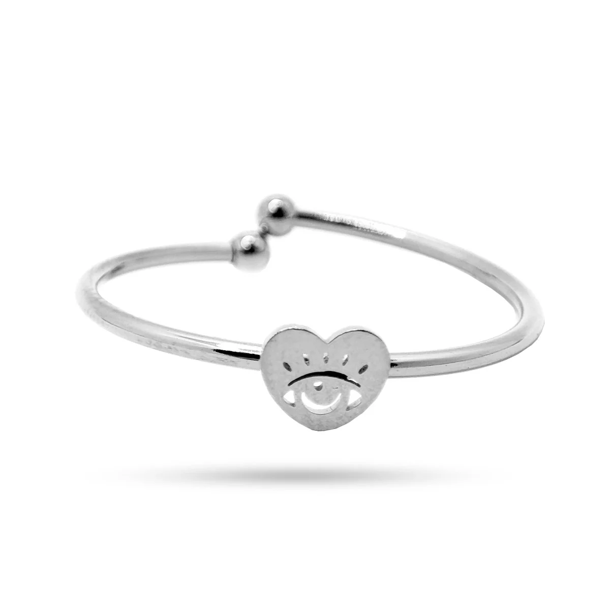 Anillo Acero Plateado Slim Delgado Ojo Corazon Ajustable 1