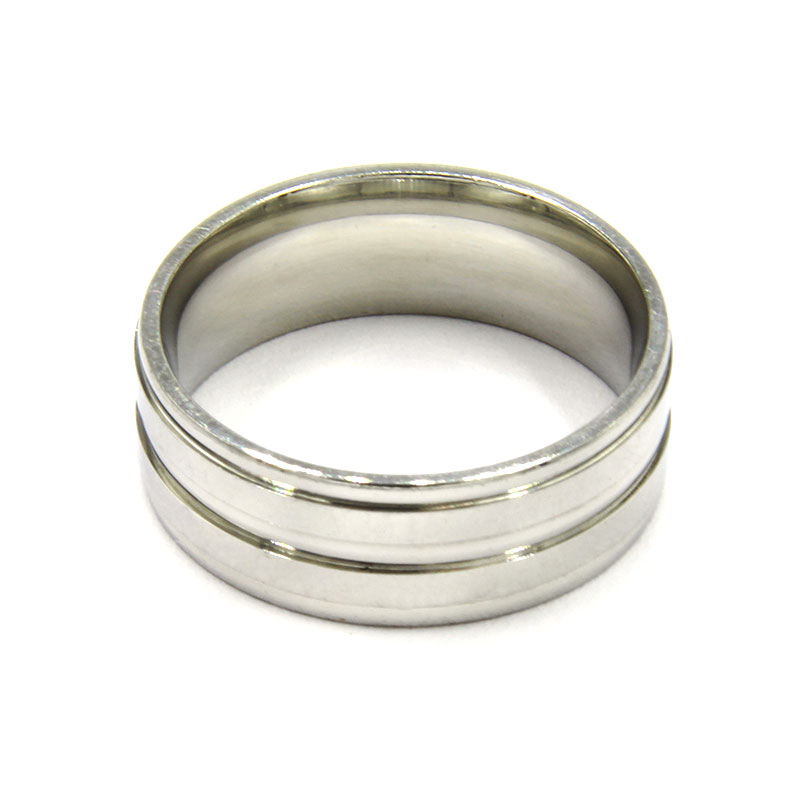 Anillo Acero Plateado Tipo Argolla Doble Barra Pulido 8mm 23