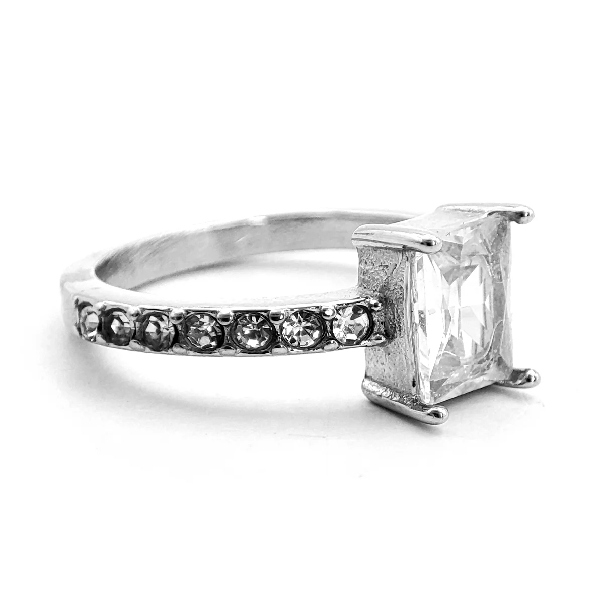 Anillo Acero Plateado Zirconia Rectangular Compromiso 5 Anillo Acero Plateado Zirconia Rectangular Compromiso - Image 3