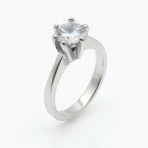 Anillo Acero Plateado Zirconia Solitaria Compromiso Promesa