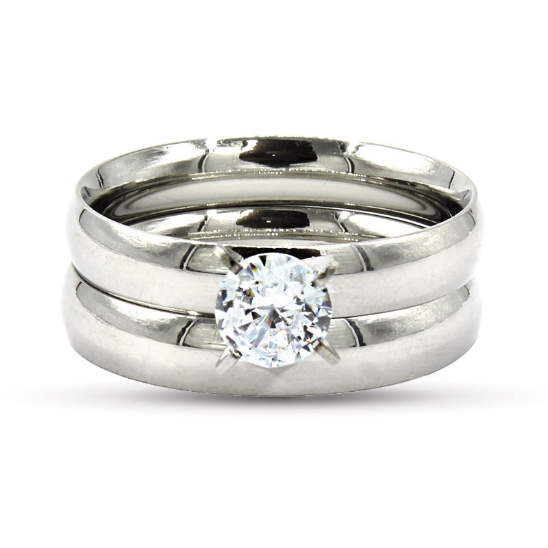 Anillos Acero Inox Tipo Argolla y Compromiso Duo Classic 48