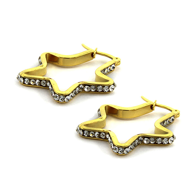 Arete Acero Dorado Arracada Estrella Zirconias 29x24mm 2