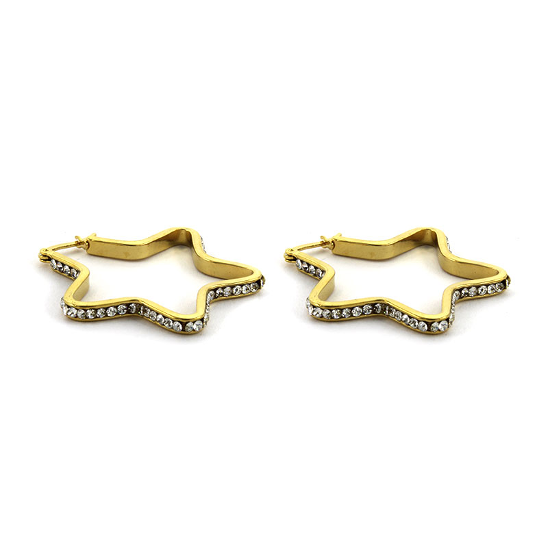 Arete Acero Inox Dorado Arracada Estrella Zirconias 18mm 2