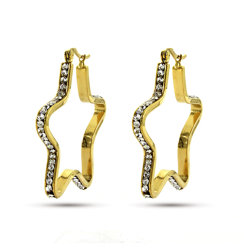 Arete Acero Inox Dorado Arracada Estrella Zirconias 18mm