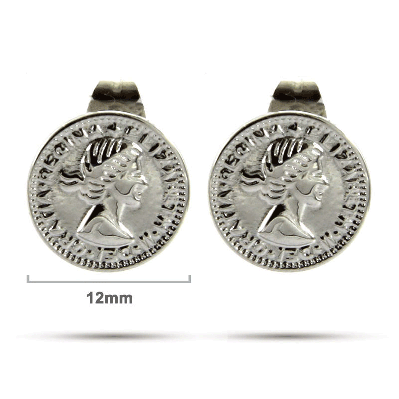 Arete Acero Inox Plateado Moneda Elizabeth II