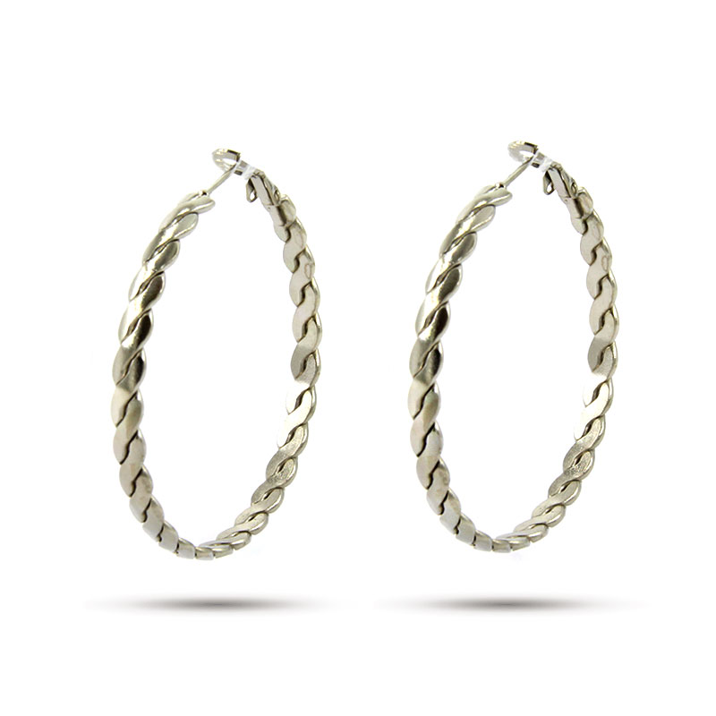 Arete Acero Plateado Tipo Arracada Trenzado Hueca 45mm