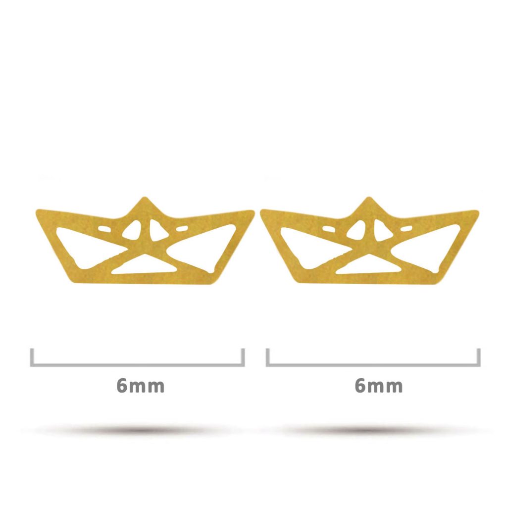 Arete Tipo Broquel Acero Dorado Barco Barquito Papel