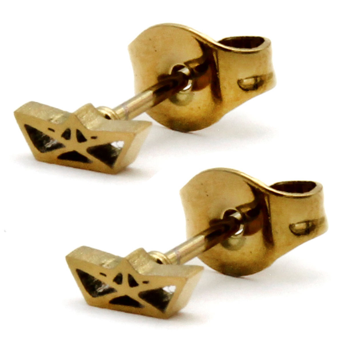 Arete Tipo Broquel Acero Dorado Barco Barquito Papel 2