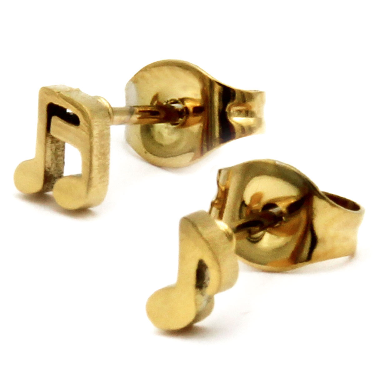 Arete Tipo Broquel Acero Dorado Mini Nota Musical 2