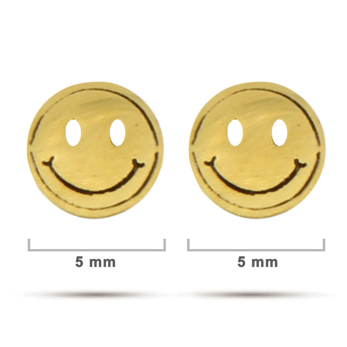 Arete Tipo Broquel Acero Dorado Mini carita Feliz Smile