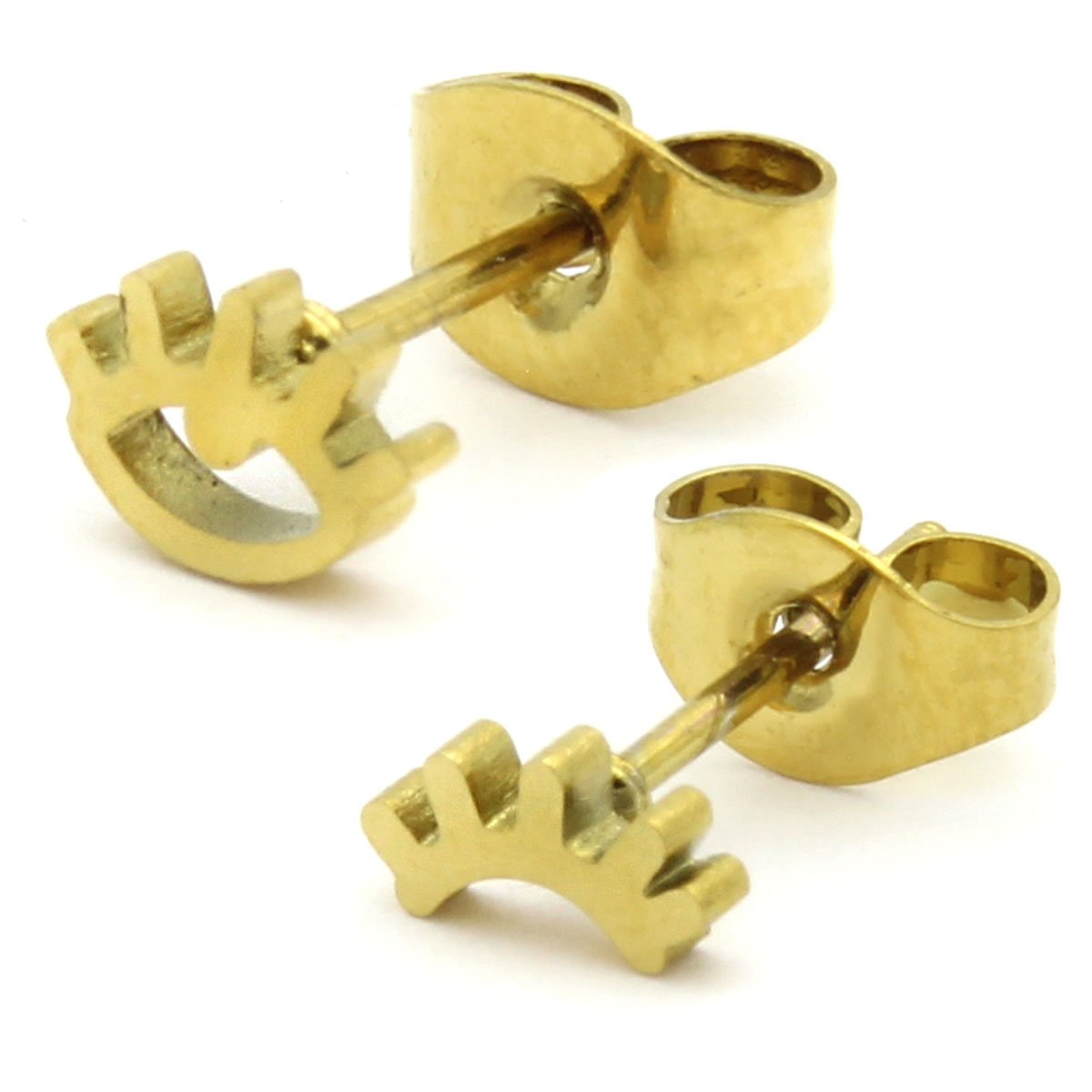 Arete Tipo Broquel Acero Dorado Pequenos Ojos Lisos 2